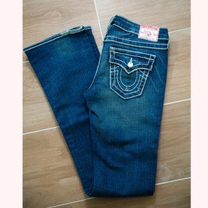 True Religion Disco Becky Big T Jeans size 26 Dark wash Distressed w Crystals